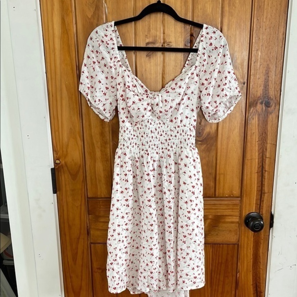 Hollister Floral Mini dress romper White red floral Large Open Back